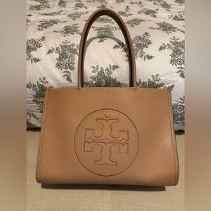 Tory Burch Tan Leather Tote with Logo Medallion